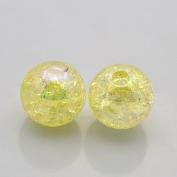 AB Color Crackle Acrylic Round Beads, Half Drilled, Lemon Chiffon, 16mm, Hole: 3mm