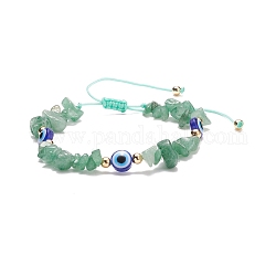 Натуральный зеленый авантюрин с чипсами и смолой, плетеный браслет из бисера от сглаза, регулируемый браслет из драгоценных камней для женщин, внутренний диаметр: 2~3-1/2 дюйм (5~9 см)