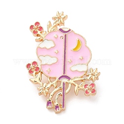 Enamel Pins, Light Gold Alloy Badge for Backpack Clothes, Fan with Flower, 35x24.5x2.5mm