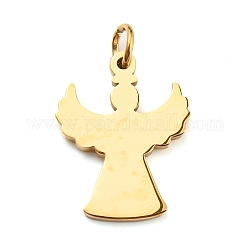 304ステンレス鋼ペンダント  丸カン付き  天使のチャーム  ゴールドカラー  18.5x14x1.5mm  穴：3.5mm