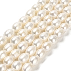 Fili di perle di perle d'acqua dolce coltivate naturali, riso, grado 3 un, bianco floreale, 7~9x7~8mm, Foro: 0.6 mm, circa 37~38pcs/filo, 14.57~14.65 pollice (37~37.2 cm)