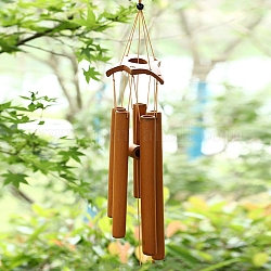 Bamboo Tube Wind Chimes, Star Pendant Decorations, Chocolate, 290x90mm
