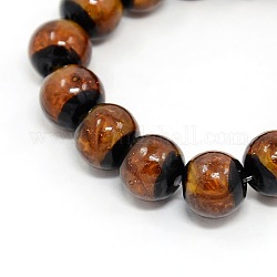 Handmade Gold Sand Lampwork Double Colour Round Beads Strands, Saddle Brown and Black, 12mm, Hole: 1mm, about 12pcs/strand, 9.44inch