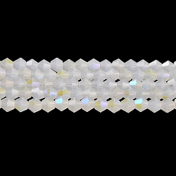 Imitation Jade Electroplate Glass Beads Strands, AB Color Plated, Faceted, Bicone, White, 4x4mm, Hole: 0.8mm, about 87~98pcs/strand, 12.76~14.61 inch(32.4~37.1cm)