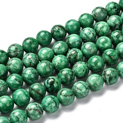 Marbre naturel brins de perles, ronde, teints et chauffée, verte, 8mm, Trou: 1mm, Environ 46 pcs/chapelet, 15 pouce (38 cm)