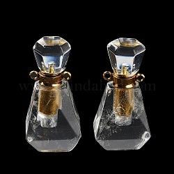 天然水晶香水瓶ペンダント  黄金のトーンステンレス鋼のパーツと  エッセンシャル オイル ディフューザー チャーム  ジュエリー作りのための  34~35x16.5x11~14mm  穴：1.6mm