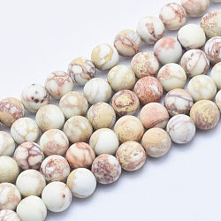 Brins de perles de jaspe impérial naturel, mat, ronde, beige, 8mm, Trou: 1mm, Environ 49 pcs/chapelet, 15.7 pouce.