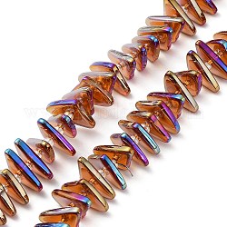 Chapelets de perles en verre transparent électrolytique, arc-en-ciel plaqué, triangle, orange, 9x15.5~16mm, Trou: 1mm, Environ 120 pcs/chapelet, 24.57~25.67'' (62.4~65.2 cm)