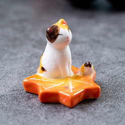 磁器香炉  カエデの葉のお香立ての上の猫  ホームオフィス茶屋禅仏教用品  オレンジ  40x42x37mm