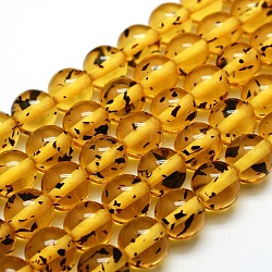 Buddhist Jewelry Beaded Findings Resin Imitation Amber Round Bead Strands, Goldenrod, 12mm, Hole: 1mm, about 34pcs/strand, 15.35 inch