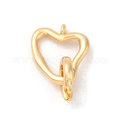 Brass Fold Over Clasps, Heart, Real 18K Gold Plated, Heart: 12x13.5x2mm, Hole: 1.2mm; Clasp: 10.5x8x2mm, Hole: 1.2mm