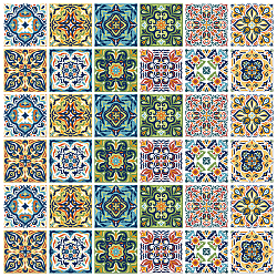 Waterproof PVC Tile Stickers, for Kitchen Bathroom Waterprrof Wall Tiles, Square with Flower Pattern, Colorful, 100x100mm, 12 style, 3pcs/style, 36pcs/set