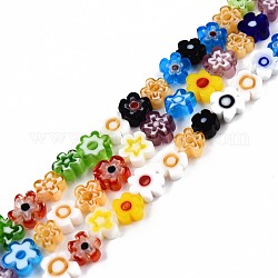 Handmade Millefiori Glass Bead Strands, Plum Bossom, Colorful, 6~7x6~8x2.5~3mm, Hole: 1mm, about 63~65pcs/strand, 15.55 inch~15.94 inch(39.5~40.5cm)