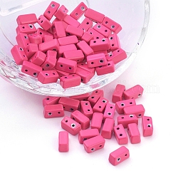 Spray Painted Alloy Multi-Strand Links, For Tile Elastic Bracelets Making, Trapezoid, Deep Pink, 3.5x8x4mm, Hole: 1mm