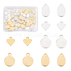 SUPERFINDINGS 60Pcs 3 Styles Brass Stamping Blank Tag Teardrop Heart Flat Round Charms Pendants Small Dainty Charms for DIY Necklace Bracelet Earring Jewelry Making