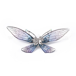 Брошь-бабочка из блестящей смолы с кристаллами и стразами, значок из платинового сплава для женщин, светло-стальной синий, 43.5x93.5x16 мм, штифты : 0.8 мм