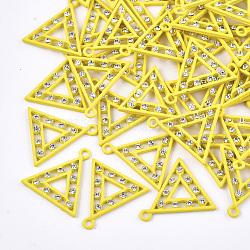 Colgantes de aleación pintados en spray, con diamante de imitación, triángulo, cristal, amarillo, 23x22.5x2.5mm, agujero: 2 mm