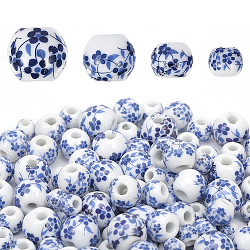 Chgcraft 200 pz 4 stili perline di porcellana fatte a mano, porcellana blu e bianca, tondo con motivo floreale, blu, 6~12x5~10.5mm, Foro: 2~3 mm, 50pcs / style