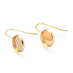 304 Stainless Steel Earring Hooks, Flat Round, Golden, Tray: 10mm, 20x12mm, Pin: 0.7mm