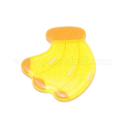 Cabochons décodés en résine opaque, avec de la poudre de paillettes, banane, jaune, 24x22x2mm