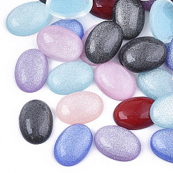 Translucent Resin Cabochons, with Glitter Powder, Oval, Mixed Color, 14x10x4.5mm