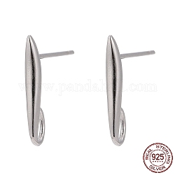 Accessoires pour boucles d'oreilles en argent sterling rhodié 925, avec 925 timbre, platine, 14x2x1.5mm, Trou: 2x3mm, pin: 0.8 mm