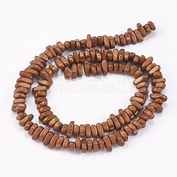 Electroplate Non-magnetic Synthetic Hematite Beads Strands, Frosted, Nuggets, Coffee Plated, 4~6x4~6x3mm, Hole: 0.8mm, about 135pcs/strand, 16.34 inch(41.5cm)