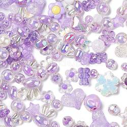 Perles acryliques, formes mixtes, lilas, 7~36.5x7~36.5x5.5~36.5mm, Trou: 1.8~4.5mm, environ 299 pcs/500 g