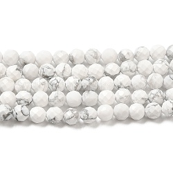 Chapelets de perles en howlite naturelle, ronde, facette, AA grade, 4mm, Trou: 0.7mm, Environ 90 pcs/chapelet, 15.55'' (39.5 cm)