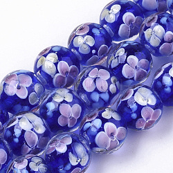 Hilos de abalorios de murano hechos a mano, flor interna, redondo, azul, 11.5~12.5x10.5~11.5mm, agujero: 1.4 mm, aproximamente 45 pcs / cadena, 19.69 pulgada ~ 20.08 pulgadas