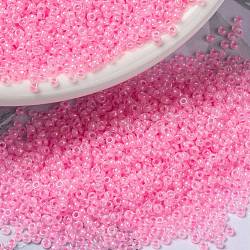 Perles rocailles miyuki rondes, Perles de rocaille japonais, (rr518) coton candy rose doublé, 15/0, 1.5mm, Trou: 0.7mm, environ 27777 pcs/50 g