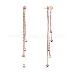 SHEGRACE 925 Sterling Silver Dangle Stud Earrings, with Ear Nuts, Box Chain and Ball Charms, Rose Gold, 94mm
