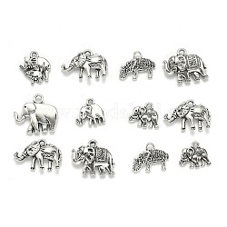 Pendente in lega stile tibetano, elefante, argento antico, 11~64.5x11~50x2~9mm, Foro: 2~7x10 mm