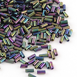 Perles de bugle en verre plaqué, iris, pourpre plaqué, 4~4.5x2mm, Trou: 1mm, environ 450 g /sachet , 14000 pcs /sachet 
