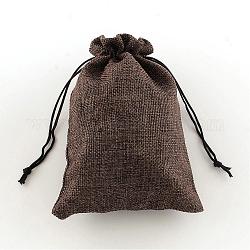 Sacs en polyester imitation toile de jute sacs à cordon, brun coco, 13.5x9.5 cm