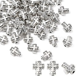 Perlas de aleación de zinc de estilo tibetano, cruz, plata antigua, 10x8x3mm, agujero: 2 mm