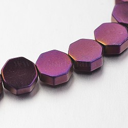 Гальванизировать немагнитных синтетический гематит нитей бисера, восьмиугольник, с фиолетовым покрытием, 6x6x2 мм, отверстие : 1 мм, около 67 шт / нитка, 15.7 дюйм