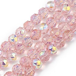 Trasparenti perle di vetro placca fili, sfaccettato, tondo, ab colore placcato, roso, 9~10x9~9.5mm, Foro: 1.4 mm, circa 54~60pcs/filo, 18.90~21.65 pollice (48~55 cm)