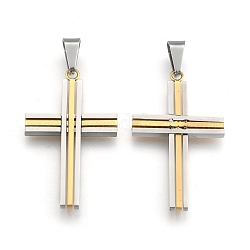 Croix latine 304 inoxydable pendentifs en acier, or et acier inoxydable Couleur, 41x25x3mm, Trou: 4x9.5mm
