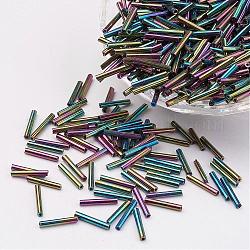 Perles de bugle en verre, iris, colorées, 9x2mm, trou: 0.5 mm, environ 7000 PCs / sachet 