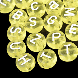 Abalorios de acrílico transparentes, agujero horizontal, letras mixtas, plano y redondo, amarillo, 7x4mm, agujero: 1.5 mm, aproximamente 370 unidades / 50 g