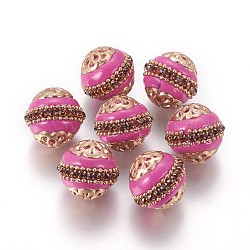 Perline  indonesia fatto a mano, con accessori in lega, tondo, oro chiaro, rosa caldo, 16~17x16~16.5mm, Foro: 1.8 mm
