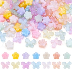 Pandahall 140pcs 14 styles perles de résine acrylique, perles de paillettes, fleur, papillon, couleur mixte, 14.5~15x15~19.5x4.5~6.5mm, Trou: 1.8~2mm, 10 pièces / style