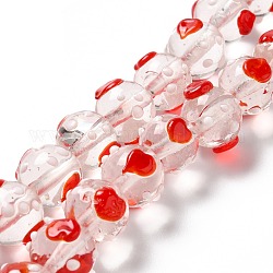 Fait main perles au chalumeau cahoteuses, ronde avec le coeur, rouge, 14x12x11mm, Trou: 2mm, Environ 33 pcs/chapelet, 14.76'' (37.5 cm)