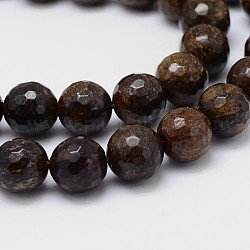 Natur Bronzit runde Perlen-Stränge, facettiert (128 Facetten), 8 mm, Bohrung: 1 mm, ca. 48 Stk. / Strang, 15.5 Zoll