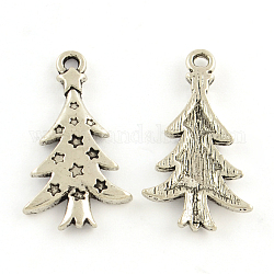 Style tibétain pendentifs en alliage d'arbre de Noël, sans cadmium et sans plomb, argent antique, 26.5x14x2mm, Trou: 2mm, environ 869 pcs/1000 g