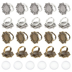 Unicraftale DIY Blank Dome Ring Making Kit, Including Flower Adjustable Zinc Alloy Bezel Cup Ring Settings, Glass Cabochons, Mixed Color, 24Pcs/box
