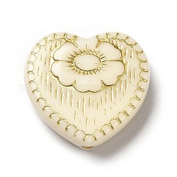 Perline acrilico placcato, metallo dorato allacciati, cuore con motivo floreale, vecchio pizzo, 17x18x6mm, Foro: 1.6 mm, circa 388pcs/500g