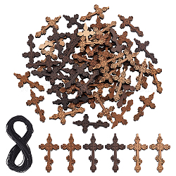Nbeads fai da te kit per la creazione di collane con ciondolo a croce, compresi ciondoli in legno, corda poliestere cerato, colore misto, ciondoli: 60 pz / scatola
