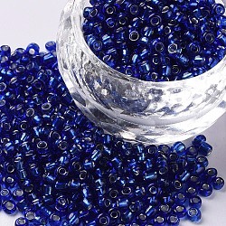 8/0 Glass Seed Beads, Silver Lined Round Hole, Round, Blue, 3mm, Hole: 1mm, about 10000 beads/pound
